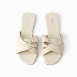 SOLD on eBay Full Price Zara Woman Beige Ecru Leather Cross Slide Sandal